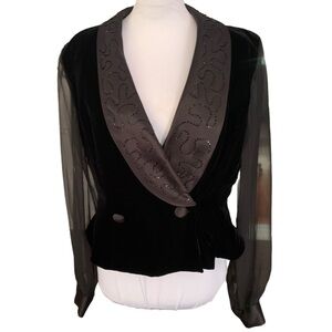 Vintage NWT Velvet Sheer Sleeve Wrap Rope Sequin Lapel  Top Sz M